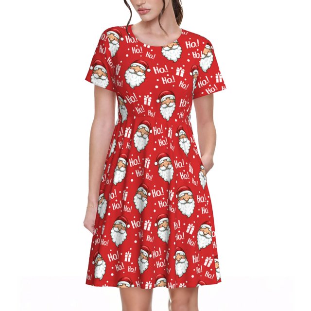 Balery Merry Christmas Santa Claus A Vestidos sueltos de manga corta para mujer, vestidos de verano 2025, vestidos casuales de corte A con vuelo.