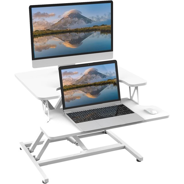 Standing Desk Wide Height Adjustable Quick Sit Stand Computer Desk Converter for Home Office Workstation ( Frame + Desktop)