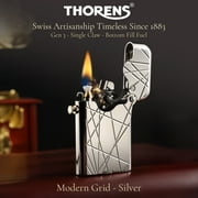 Automatic Ignition Luxury Retro Soft-Flame Refillable Brass Kerosene Lighter,Electroplated 18K Gold, Engraving, Collectible, Mens Gift, Thorens Gen 3 Single Claw Modern Grid