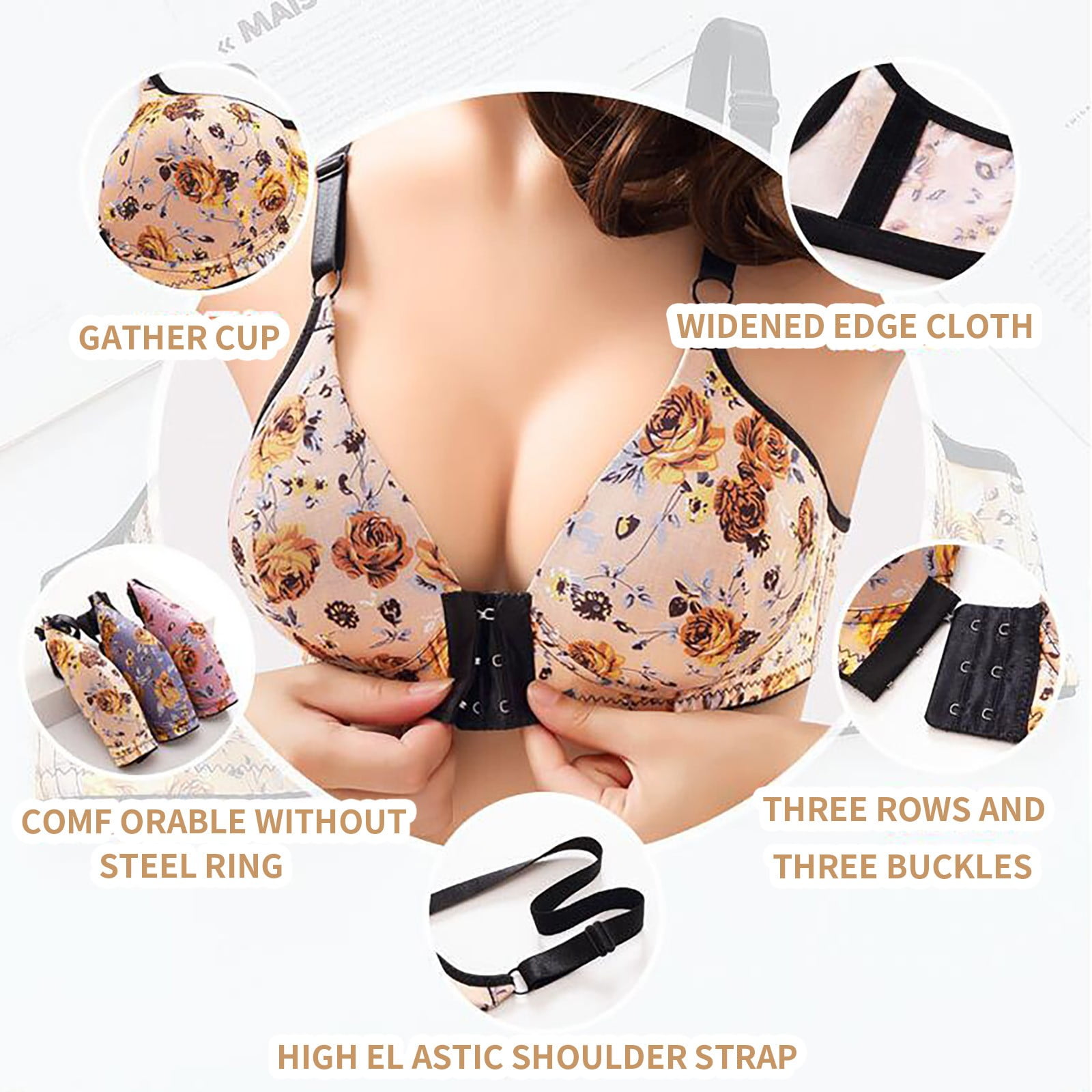 Aoochasliy Wireless Bras for Women Push Up Clearance Trendy Bowknot  Printing Comfortable Hollow Out Bra Underwire Bras No Rims 