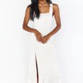 thumbnail image 3 of Vestidos de dama de honor elegantes blancos para mujer, vestido largo largo con volantes, sin mangas, informal, dividido, S, 3 of 7