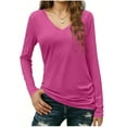 thumbnail image 2 of YueHuiYing Women's V-Neck Long-Sleeve Slim-Fit Solid Color Casual Pullover Top Long-Sleeve Top/Shirt, 2 of 5