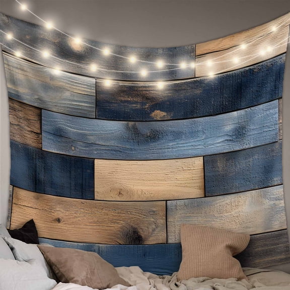 Navy Blue Brown Wood Large Tapestry for Bedroom Wall Hanging Tapestry, Farmhouse Vintage Wooden Ceiling Backdrop Tapestries Poster Blanket Wall Decor for Teens Room Living Room Dorm 85" x 90"