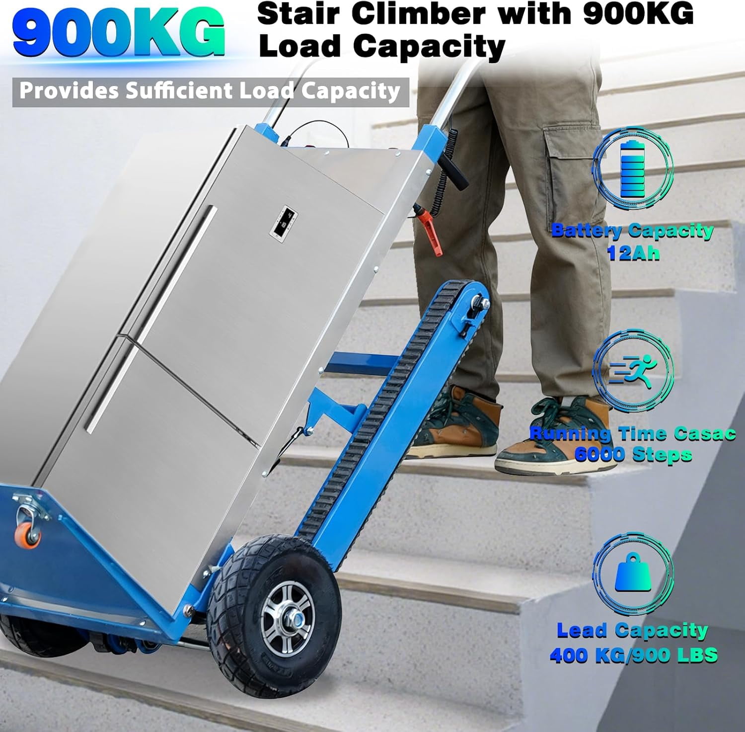 Vakiorn Electric Stair Climbing Hand Truck 900 lb Capacity 1250W Motor Heavy Duty Stair Climber for Furniture Logistics Blue