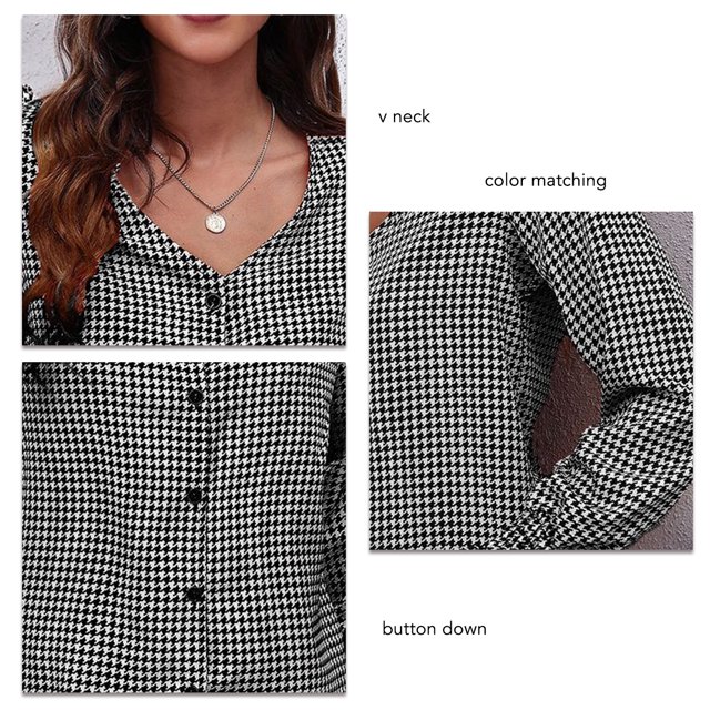 Camisa De Manga Larga Con Botones, Cuello En V, Camisa Con Botones, Lavable A Máquina, Fácil De Combinar, Ribete De Volantes, Hombro, Fibra De Poliéster, Casual Para Fin De ANGGREK No