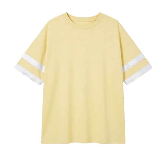 Daznico Women's Crew Neck Drop Shoulder Oversized Short Sleeve Striped T Shirt Casual Summer Tops,S