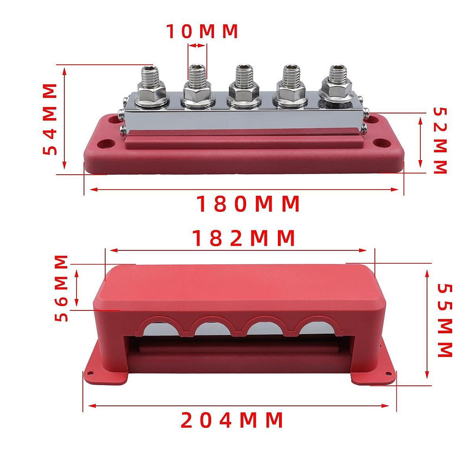 funtasica Bus Bar Power Distribution Block Max 300V 600A Heavy Duty, 5 Post Busbar Terminal Block for Boat, Automotive, RV, Car, Yacht Red