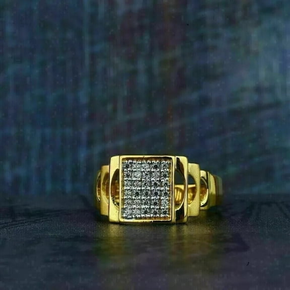 2.10Ct Round Cut Lab Created Diamond Men's Band Ring 14K Yellow Gold Plated Silver