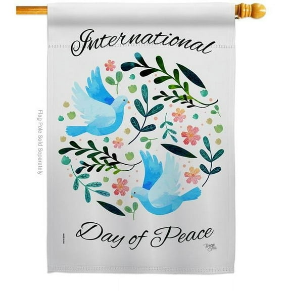 Breeze Decor H115204-BO 28 x 40 in. International Peace Day House Flag with Expression Inspirational Double-Sided Decorative Vertical Flags Decoration Banner Garden Yard Gift