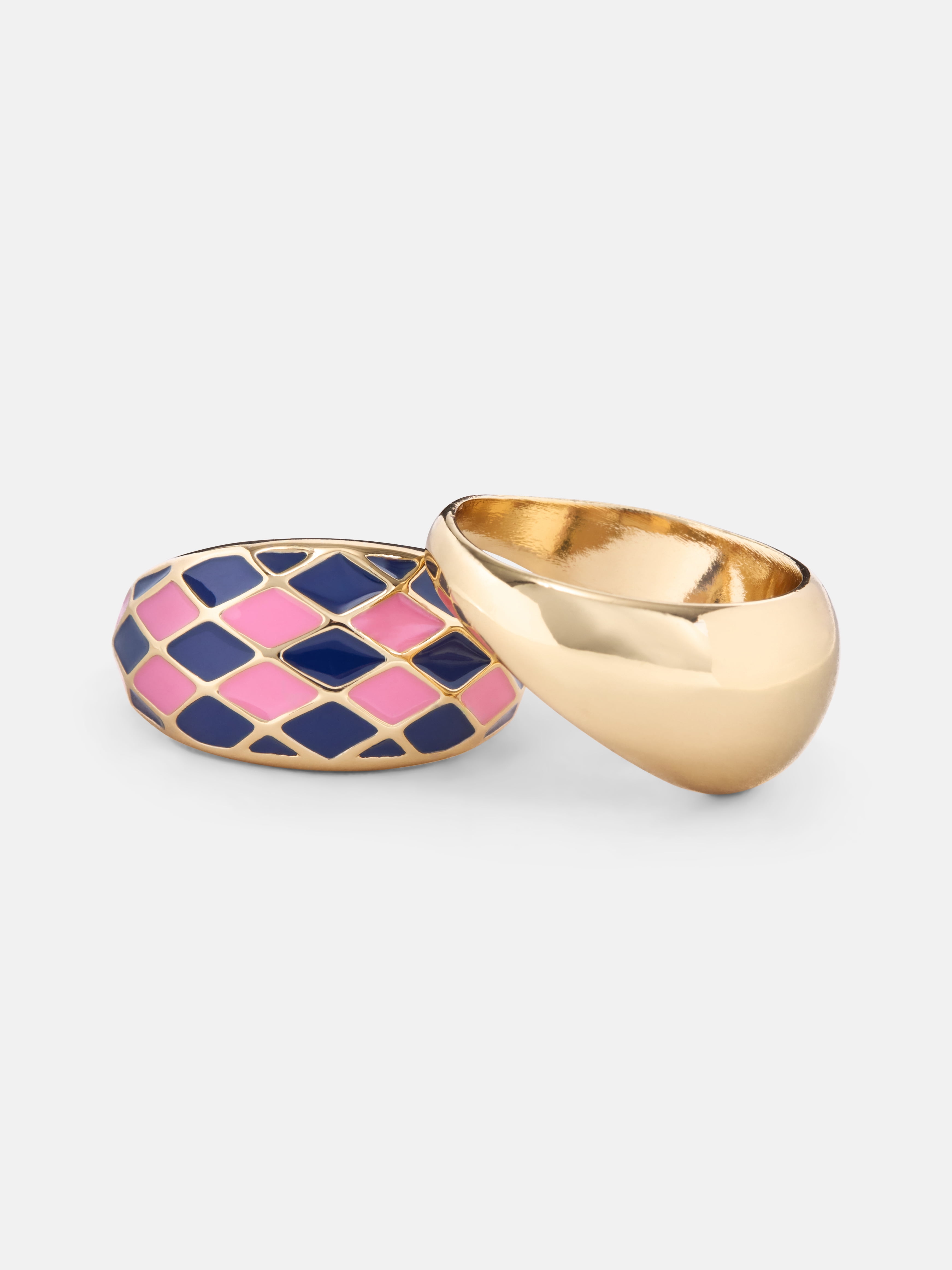 Free Assembly Women's Goldtone Enamel Dome Ring Set, 2-Piece, Size 7