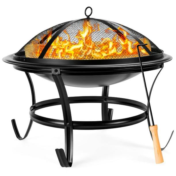 Log Grate For Camping Bonfire, Wok Style Cast Iron Fire Pit