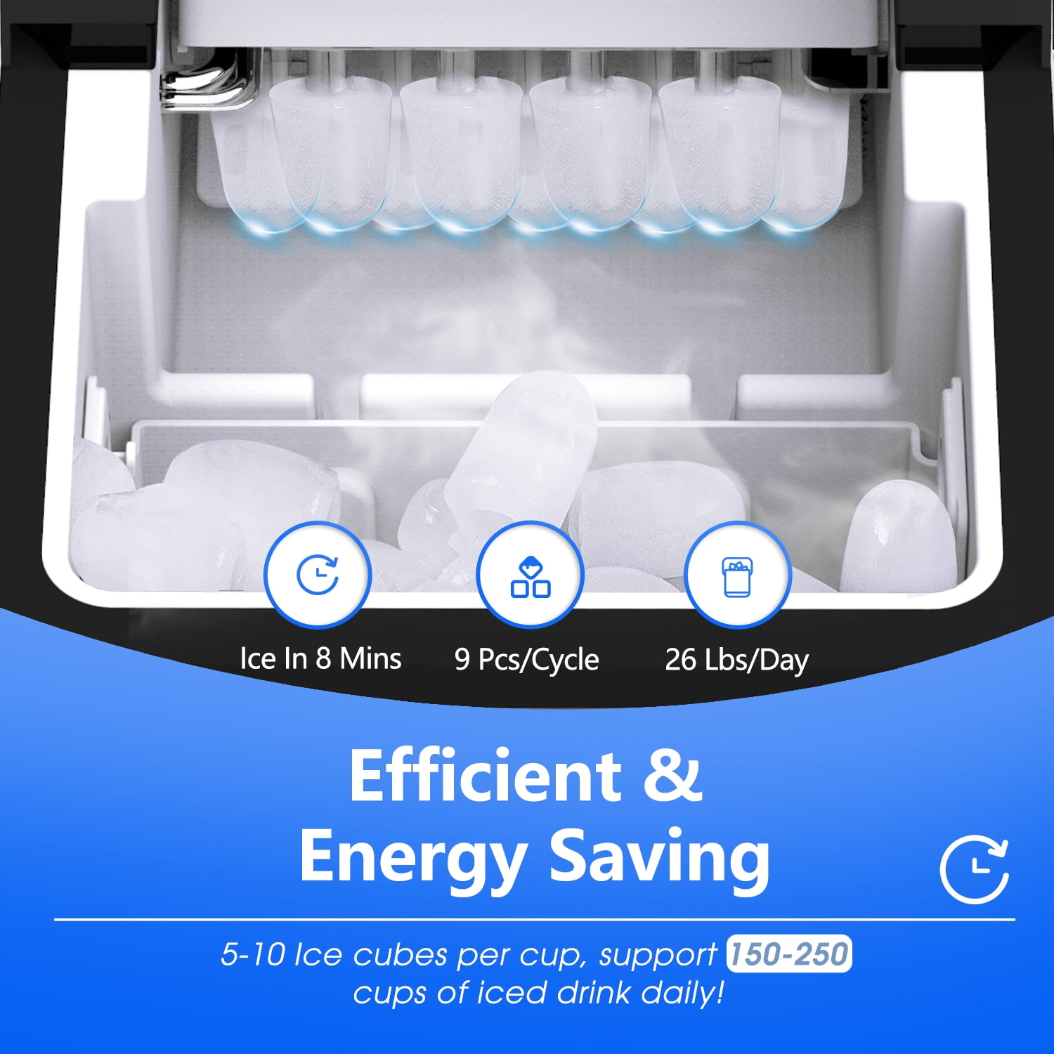VECYS Ice Maker, 26LBS Daily Production with Self-Clean, Black
