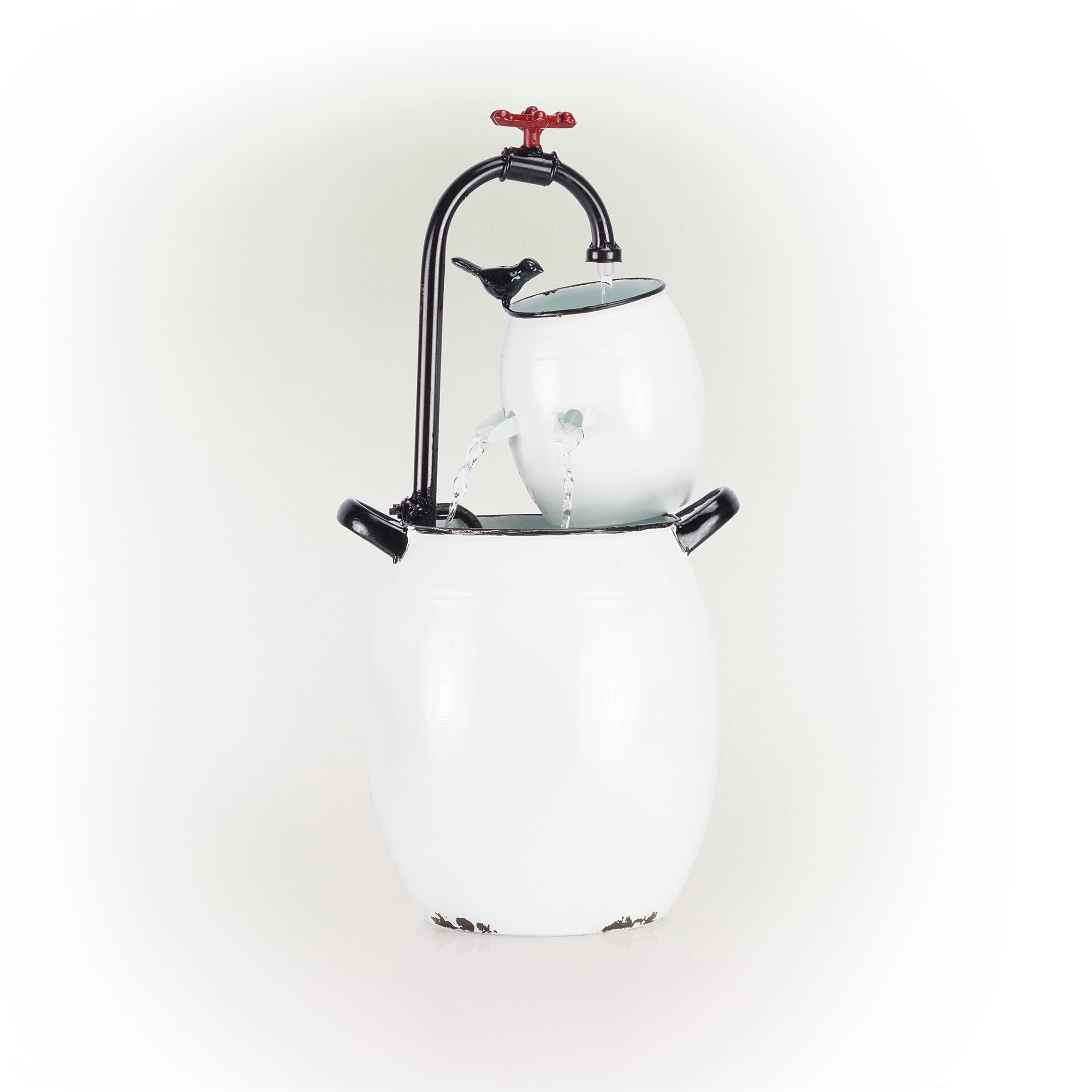 Alpine Corporation 19" Tall White Barrels & Faucet Tabletop Fountain Decoration