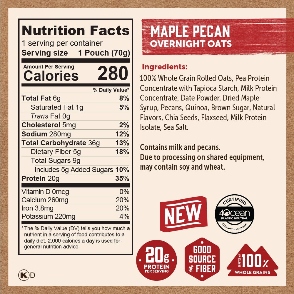 (3 pack) Kodiak Maple Pecan Protein-Packed Overnight Oats, 2.47 oz