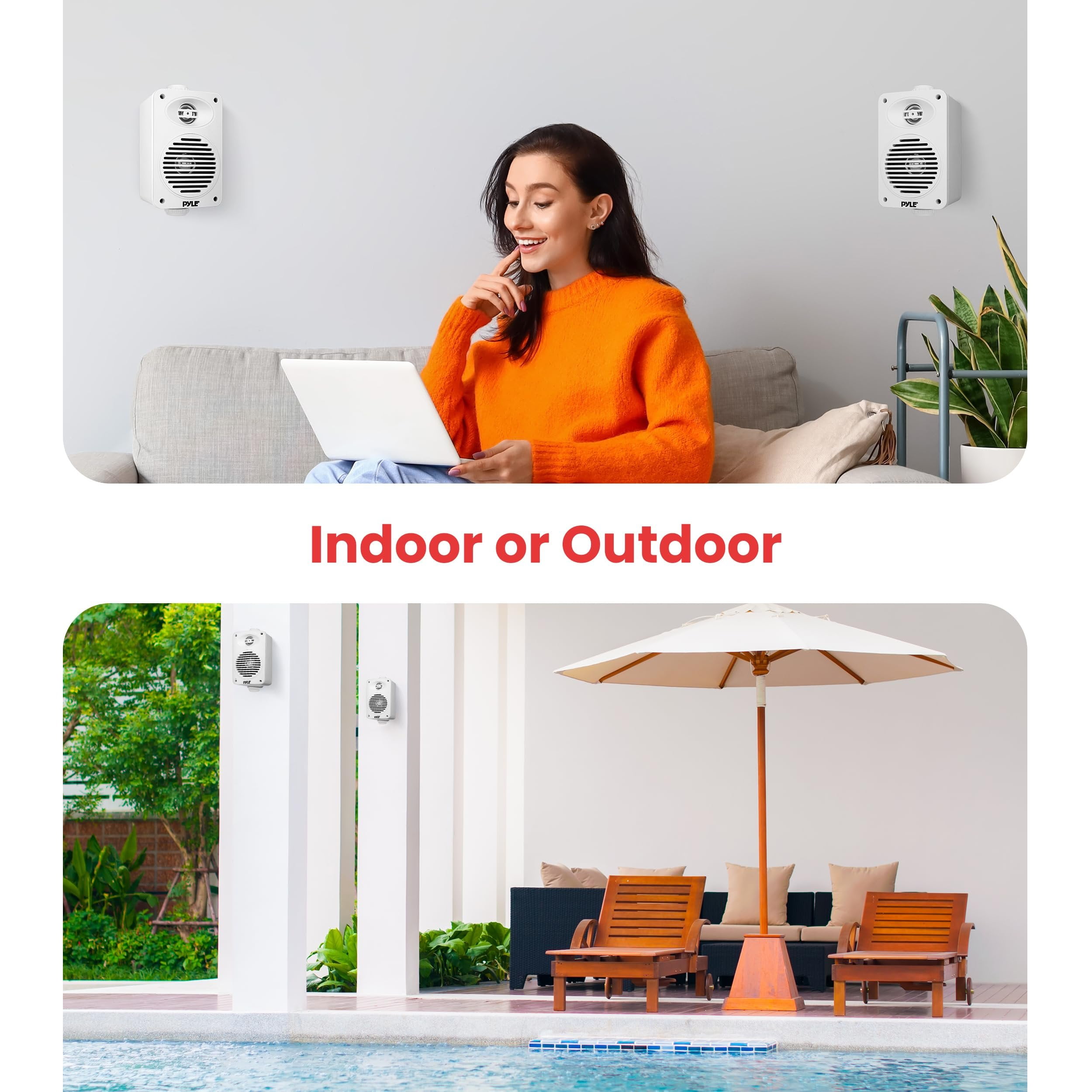 3.5” 2-Way Indoor/Outdoor Bluetooth Speaker System - 1/2” High Compliance Polymer Tweeter (White)
