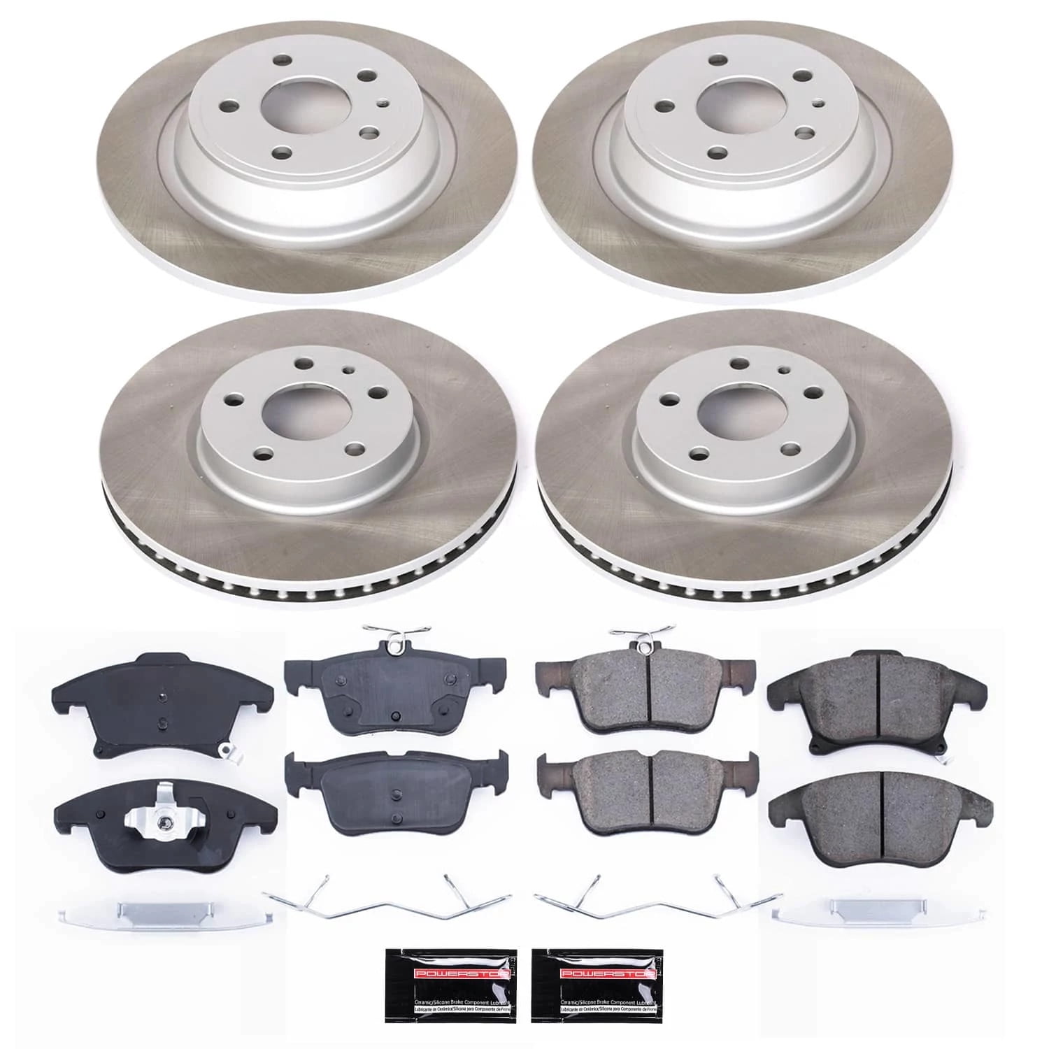 PowerStop Front and Rear Semi-Coated Rotor and Low-Dust Ceramic Brake Pad Kit SC6556