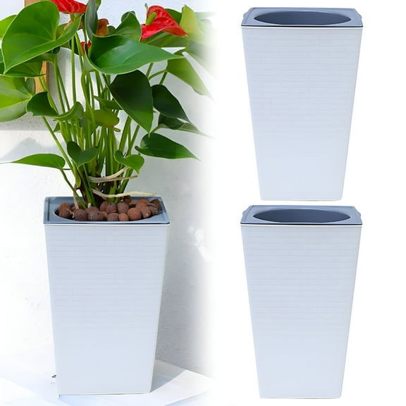 ACDANC 2 Pack Tall Planters Flower Pots for Indoor or Outdoor 8" Plant Pots Tall Flower Pots Tapered Planters with Tray for Porch,Patio,Large Planters for Outdoor Indoor Home Decor (White)