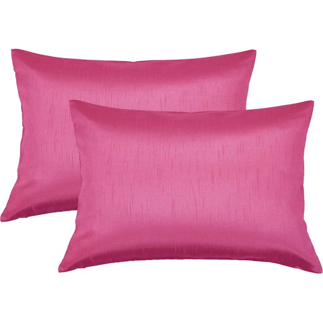 Aiking Home 12x18 Inches Faux Silk Rectangular Throw Pillow Cover, Zipper Closure, Hot Pink (Set of 2)