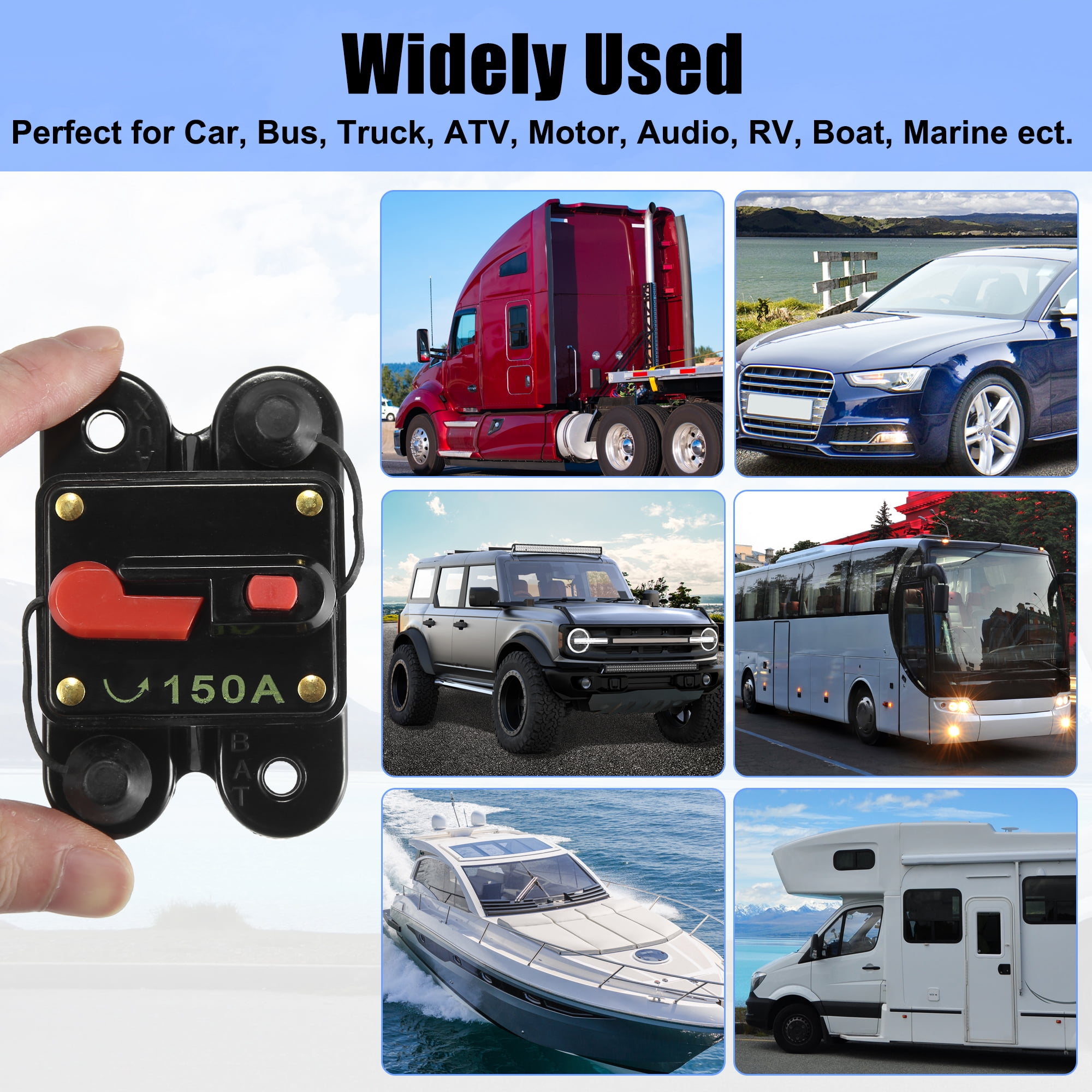 12V Car Fuse Holders Inline Circuit Breaker Reset Fuse Inverter 150A 150 AMP Protection for Car Audio Stereo