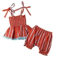 thumbnail image 2 of Styles I Love Infant Baby Girls Chic Cross Open Back Top and Ruffle Bloomers Chic Patterned Sunsuit Summer Outfit (Orange Stripe 2pcs Set, 80/6-12 Months), 2 of 5