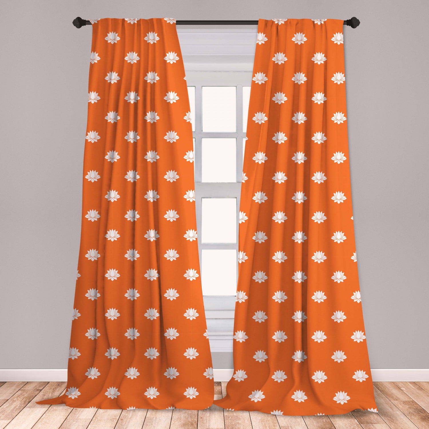 Orange and White Curtains 2 Panels Set, Japanese Lotus Flower ...