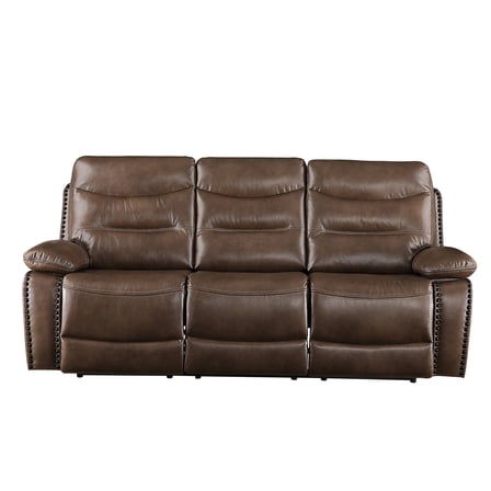 JERFIT 3-Seat Reclining Sofa with Console, Cup Holders & Storage, Brown Faux Leather Motion Recliner Loveseat