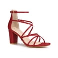 thumbnail image 1 of BLISSFUL STEP Sandales à Talons Épais à Brides Croisées pour Femmes Rouge 7.5, 1 of 4