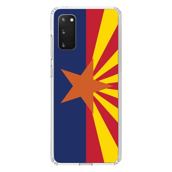 DistinctInk Clear Shockproof Hybrid Case for Galaxy S20 / S20 5G (6.2" Screen) - TPU Bumper, Acrylic Back, Tempered Glass Screen Protector - Arizona State Flag - US State Flag