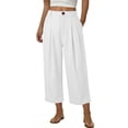 thumbnail image 2 of Miluxas Womens Summer Business Casual Cropped Pants High Waisted Wide Leg Stretchy Straight Trousers with Pockets Casual Going Out Pants White, 2 of 6