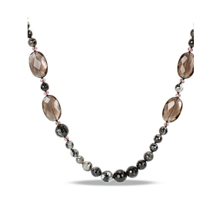 Amethyst Purple Quartz Bead Necklace - 1,275 Carat T.G.W. Black And White Agate, Purple Crystal And Synthetic Smokey Quartz Beaded Necklace, 50