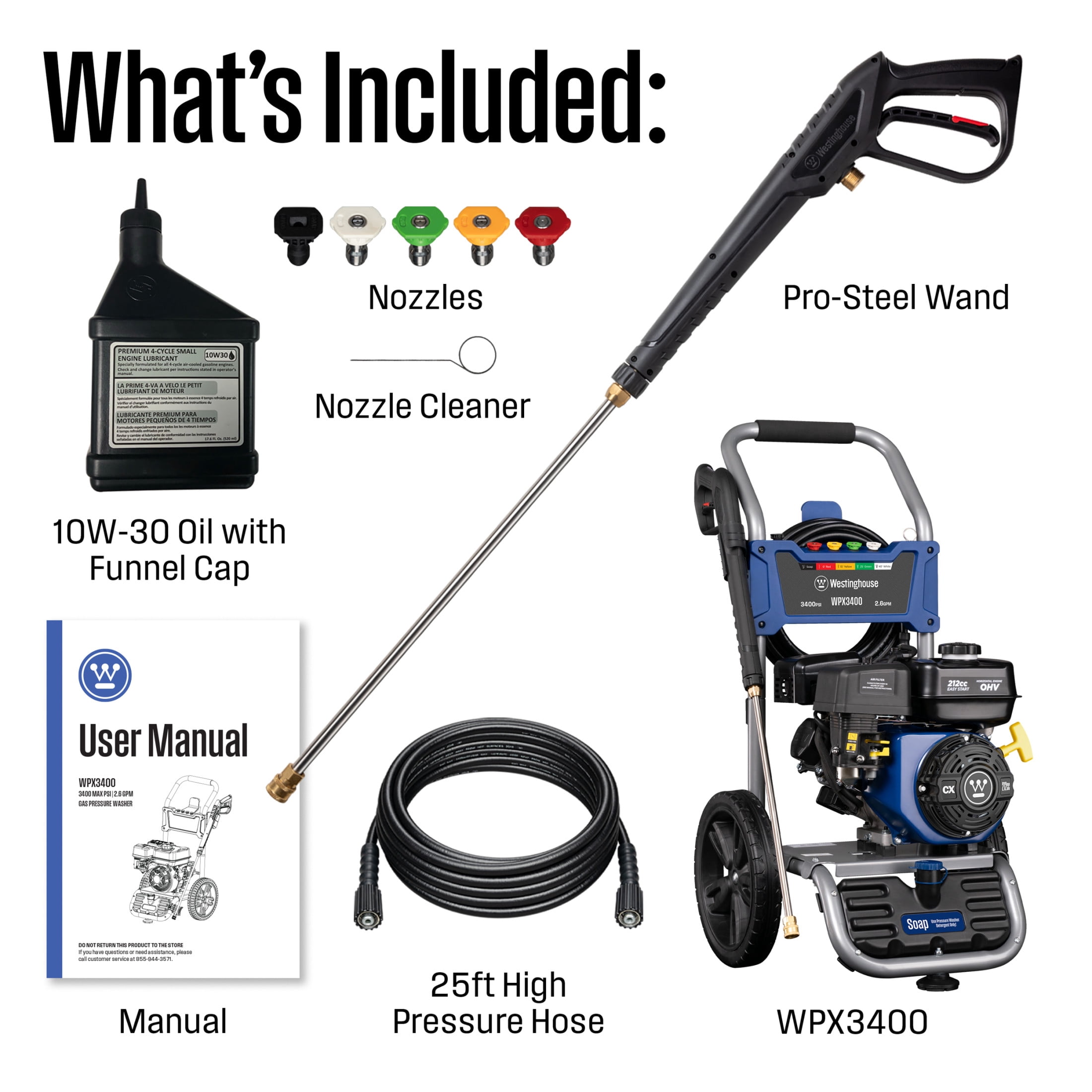 Westinghouse 3400-PSI, 2.6-GPM Gas Pressure Washer with 5 Nozzles & Soap Tank