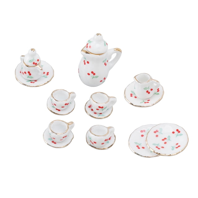 Dollhouse Tea Set, Porcelain Simulation Miniature Tea Set for Dollhouse Kitchen Type A,Type B,Type C,Type D,Type E