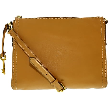 - Fossil Women's Emma East West Leather Crossbody Leather Cross Body Bag Baguette - Tan