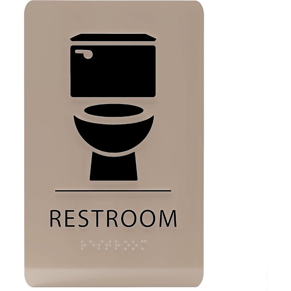 ADA CENTRAL SIGNS - 6"X9" Toilet Restroom Sign- ADA Compliant Tactile Graphics Grade 2 Braille Text Acrylic Wall Signs- Bathroom Door Placard Double Sided Tape All Unisex Neutral Gender Rest Room Sign