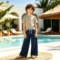 thumbnail image 2 of Miaoju Girls Pants Wide Leg School Uniform Pants Cozy Elastic Waist Summer Casual Beach Lounge Trousers with Pockets, 2 of 9