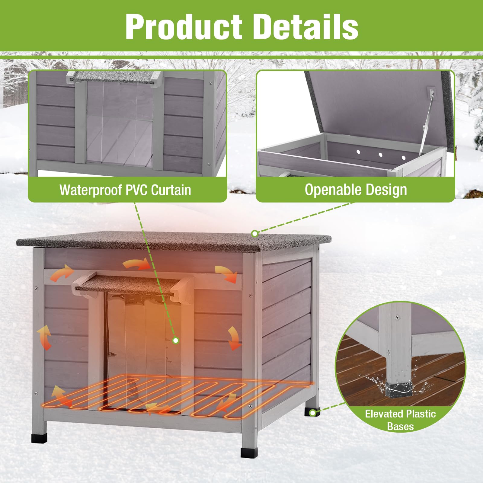MEDEHOO Heated Outdoor Cat House Weatherproof Insulated Feral Cat Shelter with Heated Pad and Insulated All-Round Thermal Liner for Outside Cats, Chewproof Cable Design (Winter-Ready)