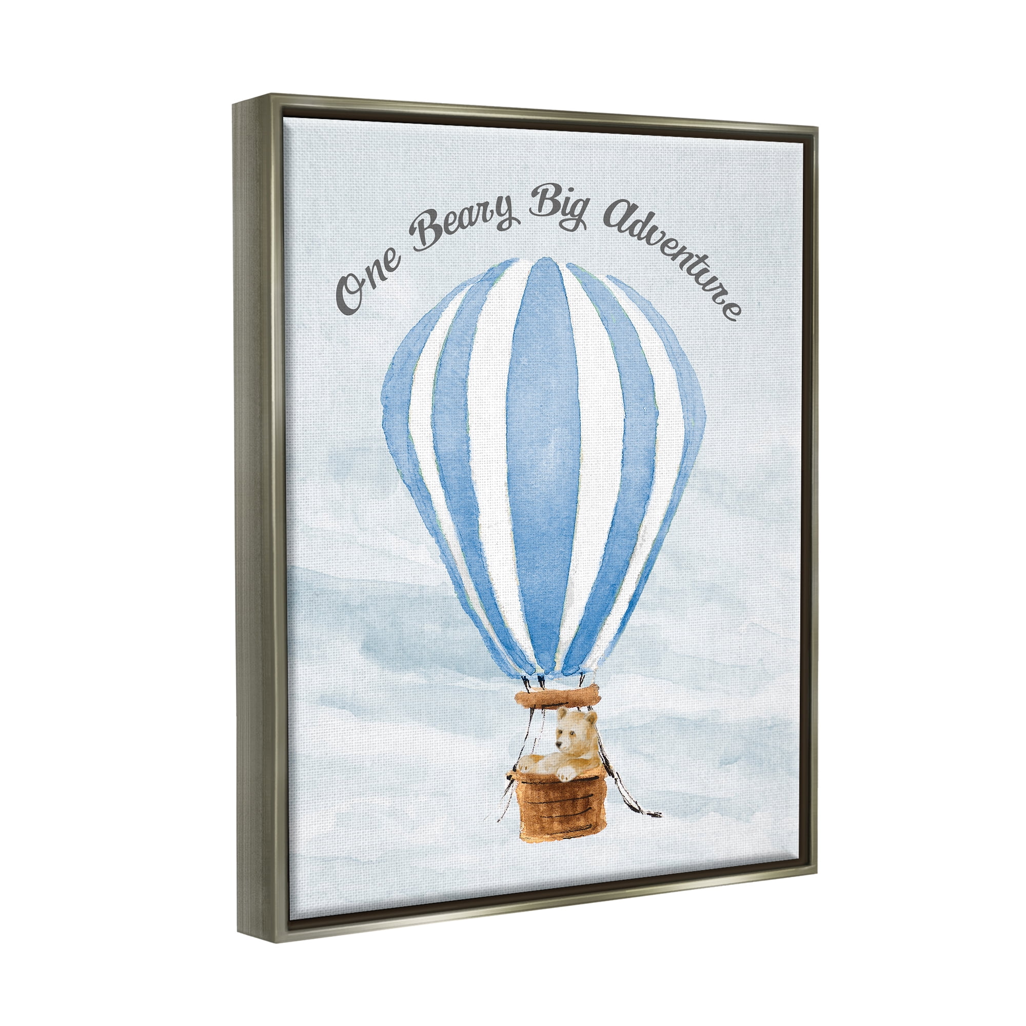 Stupell Industries Beary Big Adventure Balloon Animals & Insects Painting Gray Floater Framed Canvas Art Print Wall Art, 17 x 21