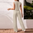 thumbnail image 5 of Women's Summer Two Piece Outfit Linen Cotton Sleeveless V Neck Button Down Vest High Waist Wide Leg Pants Set Office Lady Suit - Casual Summer Business Suits Tracksuit 2026 Beige XL, 5 of 6