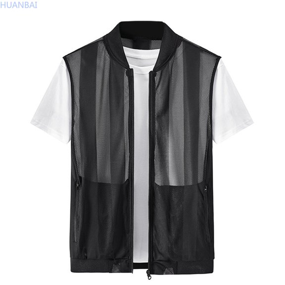 HUANBAI Men's Summer Casual Lightweight Breathable Mesh Cycling Travel Zip Vest