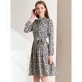 thumbnail image 4 of INSPIRE CHIC Robe Ceinturée à Imprimé Floral Vintage en Mousseline à Manches Longues à Col Noué pour Femme, 4 of 6