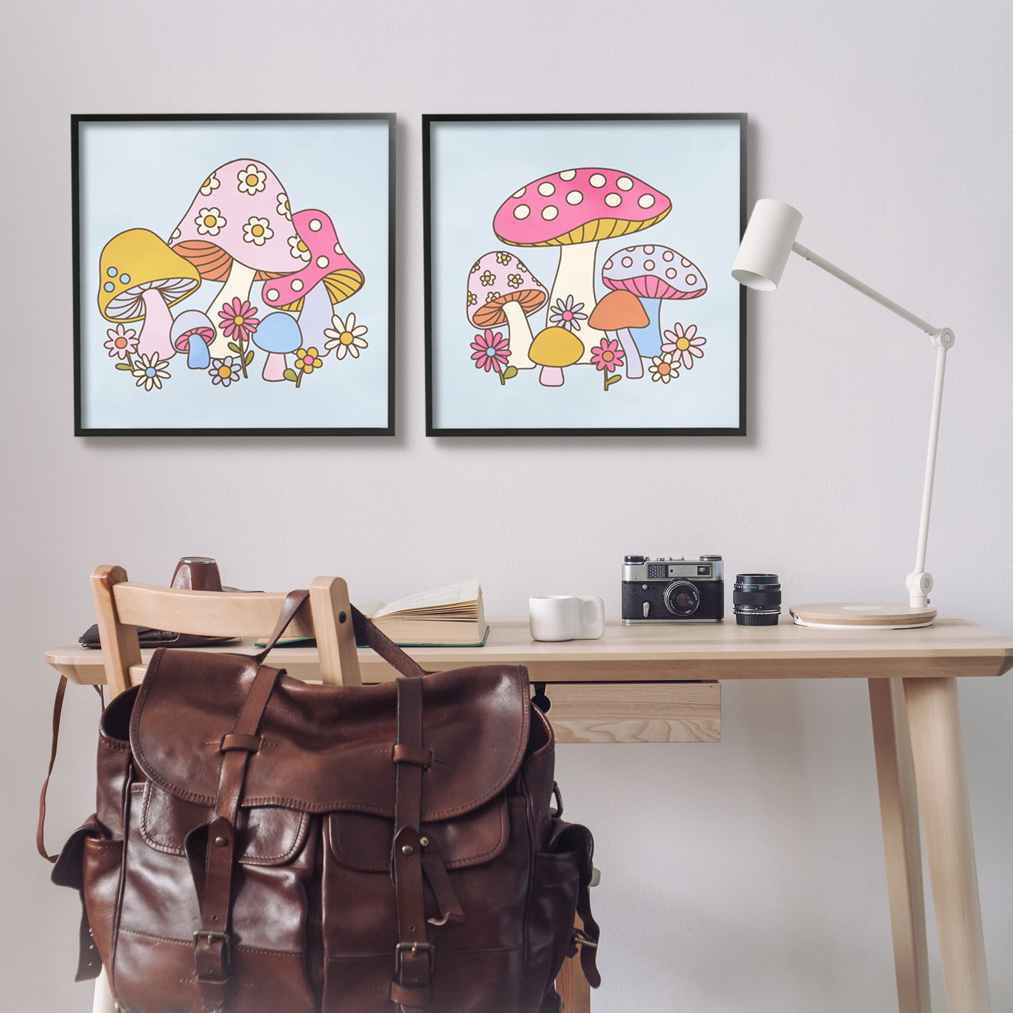 Stupell Industries Groovy Floral Mushrooms Botanical & Floral Painting Black Framed Art Print Wall Art, 24 x 24, Set of 2