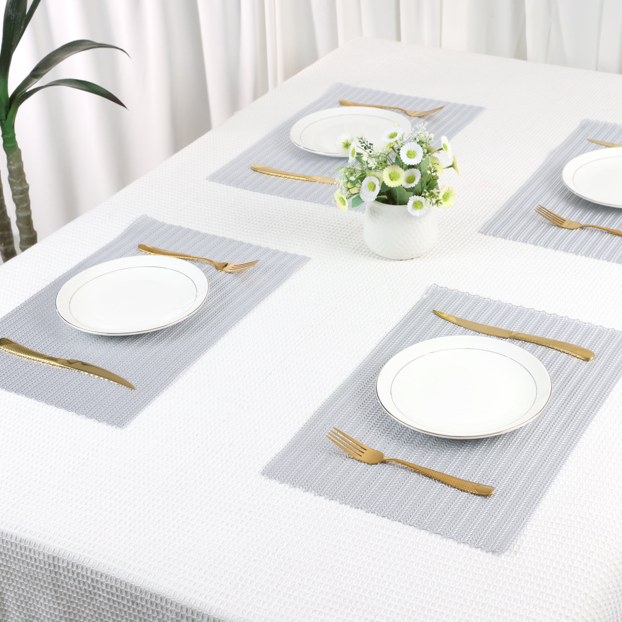 Unique Bargains Farmhouse Placemats Set of 8 for Dining Table Decor Silver 18x12in