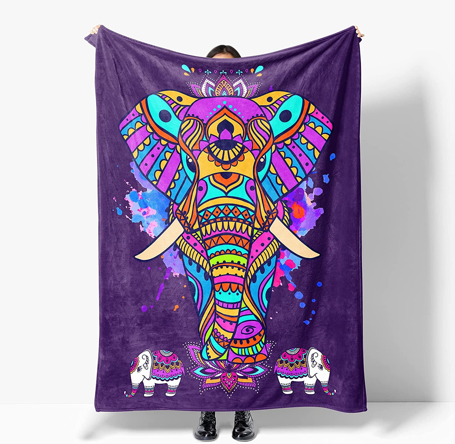 GDAKE Elephant Blanket for Women, Ultra Soft Flannel Hippie Mandala