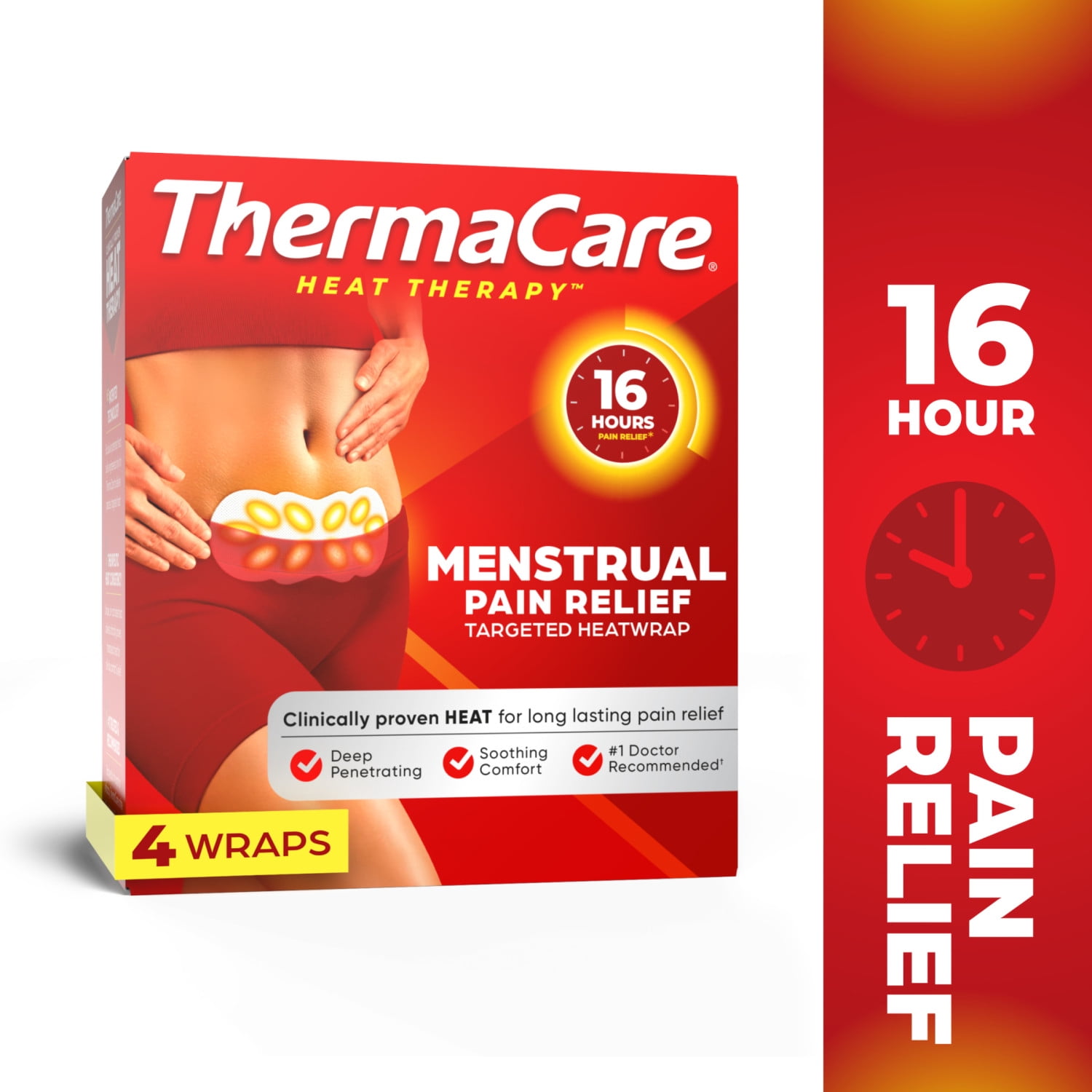 ThermaCare Menstrual Cramp Pain Relief Heat Wraps, 4 Ct