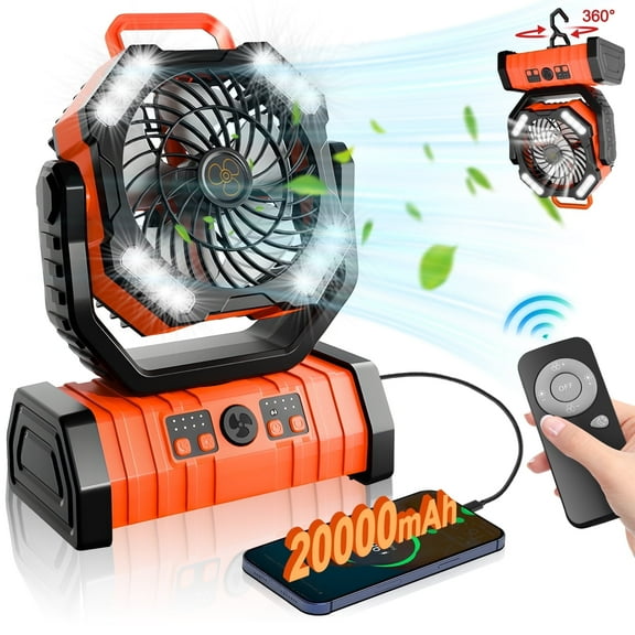 Camping Fan Rechargeable,Portable Fan with LED Lantern,20000mAh Battery Operated Oscillating Fans for Tent Picnic Barbecue Fishing Outdoor