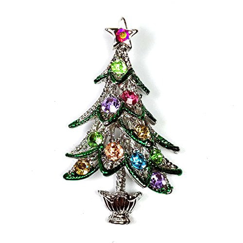 Vintage Christmas Tree Brooch Pin Crystal Rhinestone Scarf Brooch Supplies G 