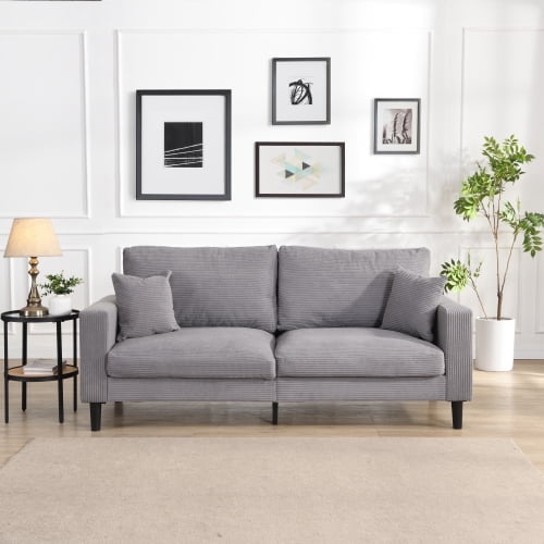 Xukmct 74" Sofa Couch with Wooden Frame, 3 Seater Modern Upholstered Loveseat Sofa for Living Room, Bedroom, Apartment, Light Gray