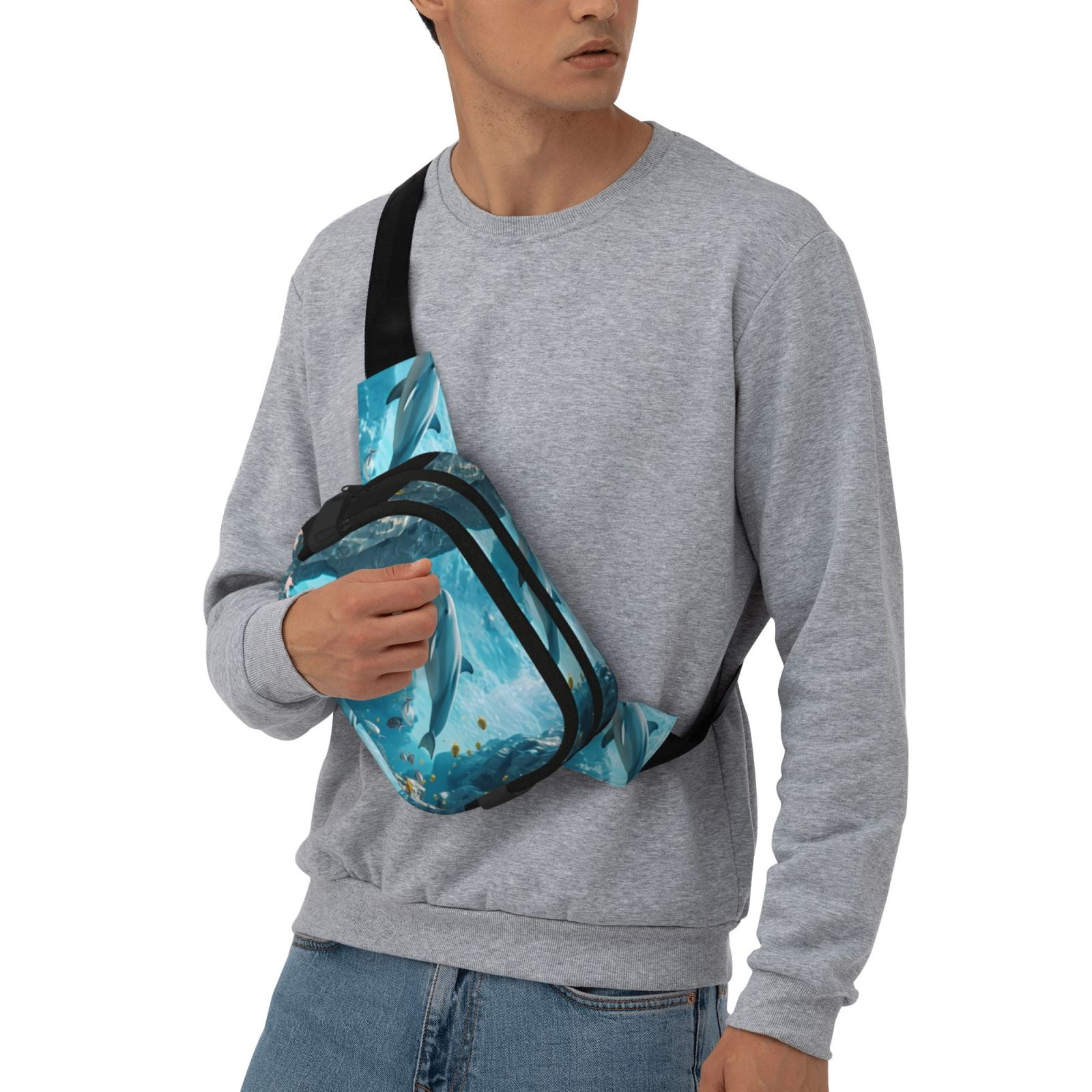 Hirioo Underwater Dolphin Scene for Double Layer Waist Bag Adjustable Fanny Pack For Travel Running Hiking