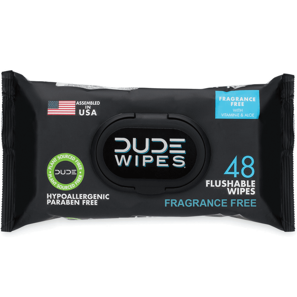 DUDE Products Flushable Wet Wipes, Unscented, 1 Pack, 48 Total Count
