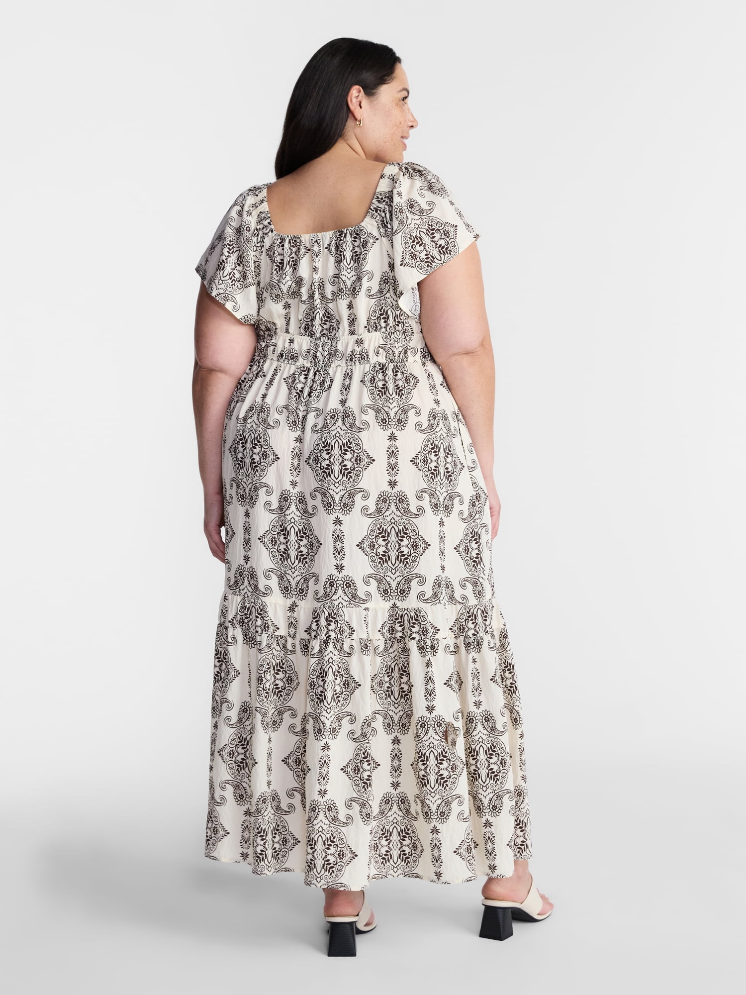 Terra & Sky Women’s Plus Sweetheart Maxi Dress with Short Flutter Sleeves, Sizes 0X-5X